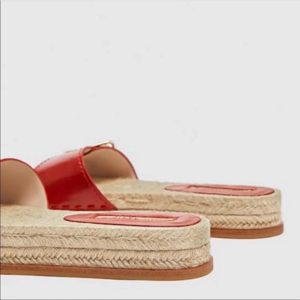 Zara Red Genuine Leather Buckle Espadrille Sandal 38 - Picture 4 of 4